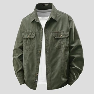 纯棉百搭休闲帅气工装 衬衫 衬衣春秋耐脏耐磨外套翻领上衣 长袖 男士