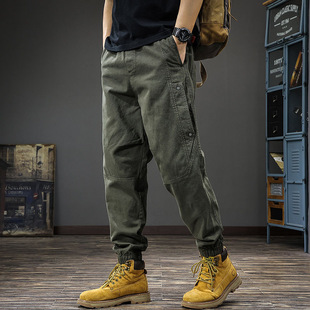 男美式 束脚休闲裤 重磅拼接工装 裤 秋季 潮流宽松微锥纯棉哈伦裤 新款