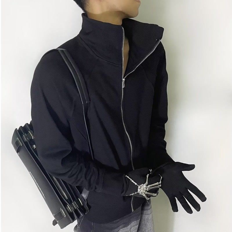 立领+美式+拉链+宽松+卫衣