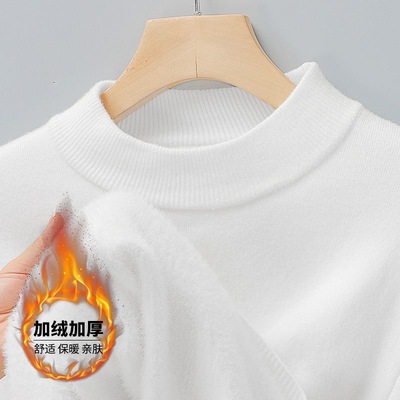 半高领+加绒+保暖+简约+打底毛衣