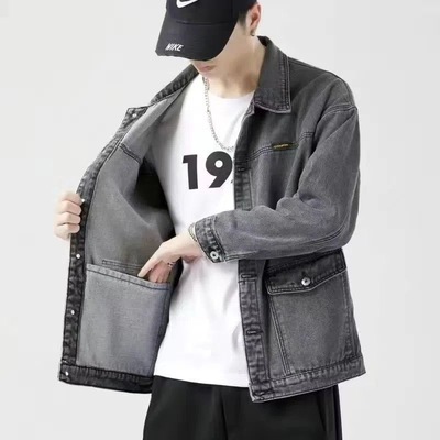 翻领+宽松+工装+潮牌+牛仔夹克