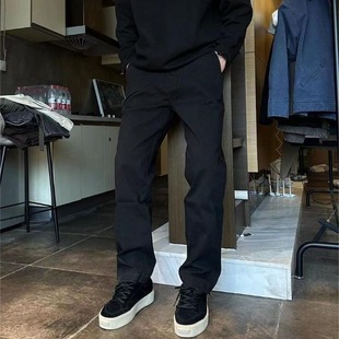 休闲裤 秋季 微锥直筒宽松男士 裤 子潮 复古水洗做旧破坏纯棉耐磨工装