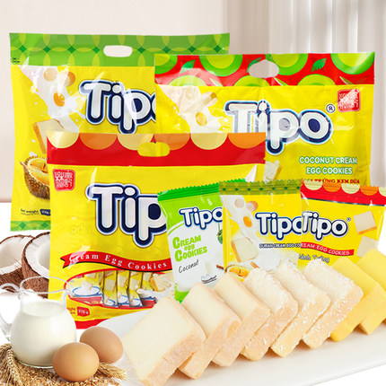 Tipo面包干越南进口牛奶味榴莲面包干椰子味休闲下午茶点心小零食