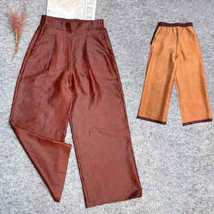 香云纱100%桑蚕丝休闲百搭直筒裤女士秋冬复古红云龟女装休闲裤子