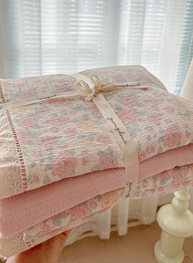 ins小清新水洗棉皱皱纱四件套被套床单花边木棉纱女生1.8m床品