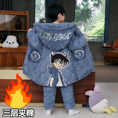 儿童睡衣男童2025新款冬三层夹棉