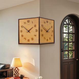 双面挂墙挂钟客厅家用2025新款实木钟表静音时钟轻奢高级大气时钟