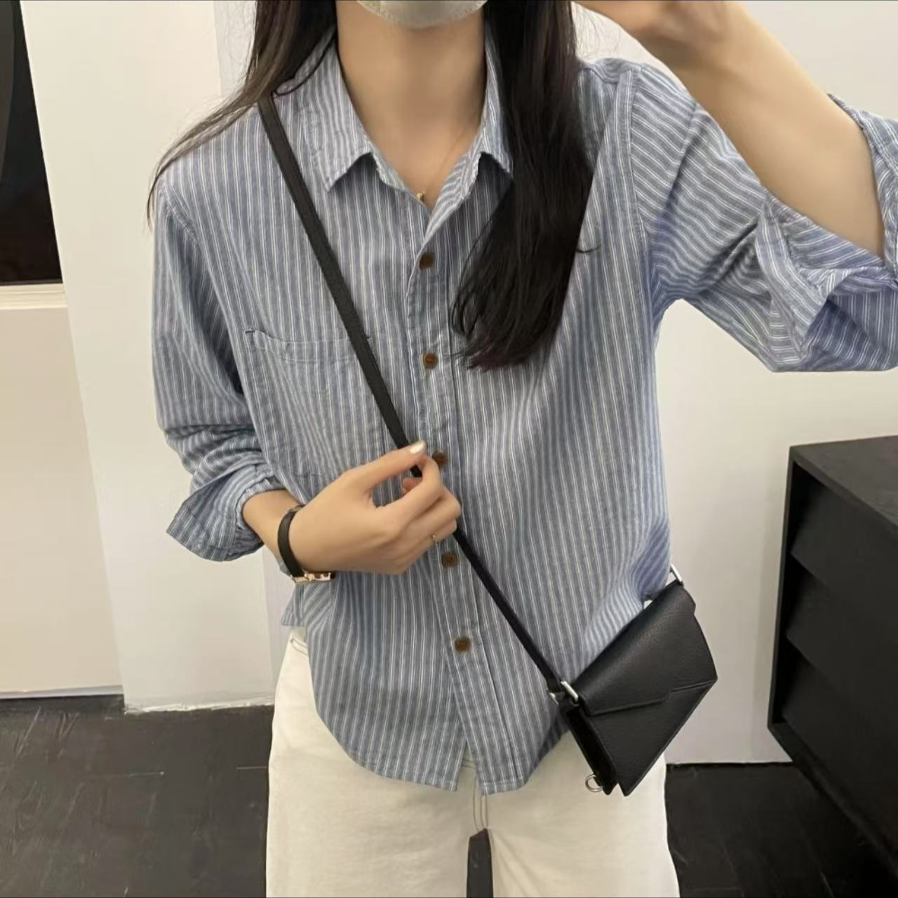 条纹休闲显瘦纯棉衬衫女长袖