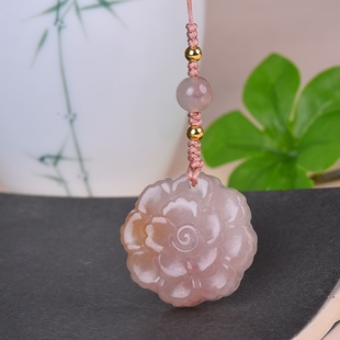 保真新疆金丝玉桃花酿花开富贵玉吊坠天然彩玉花朵玉佩挂件毛衣链