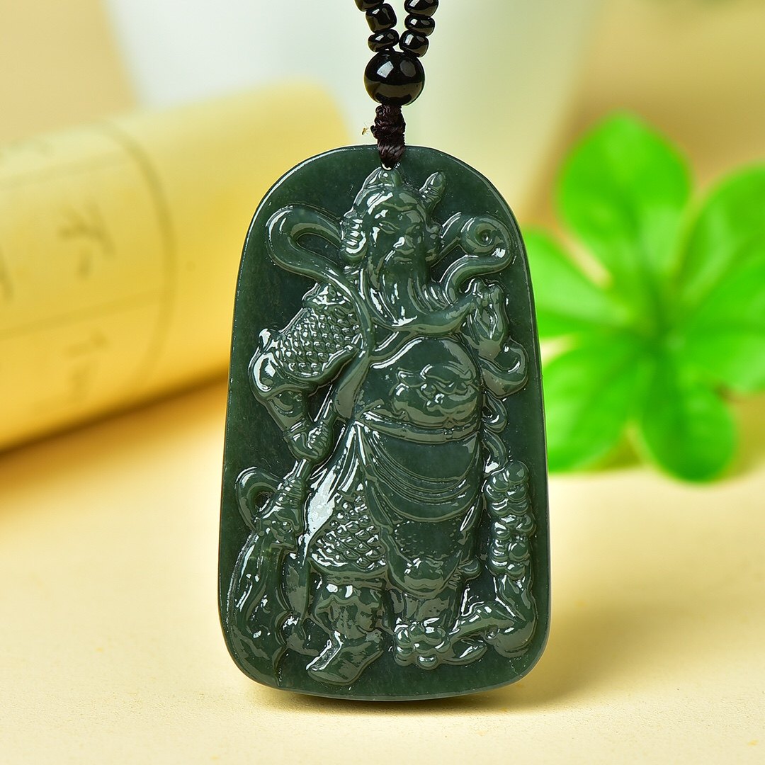 天然新疆和田青玉关公吊坠男女款玉石项链武财神关羽挂件玉佩玉坠