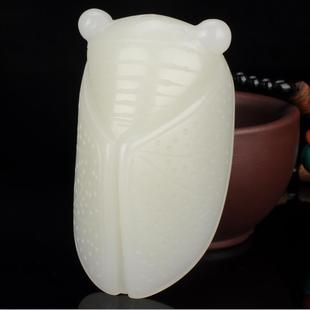 新疆和田玉知了手把件 金蝉玉把件 羊脂白玉一鸣惊人玉蝉把件