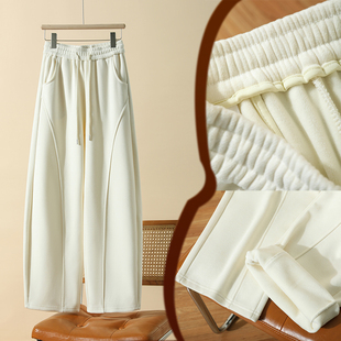 子2025新款 女休闲显瘦长裤 今年流行爆款 羊毛白色弯刀裤 大码 加绒裤