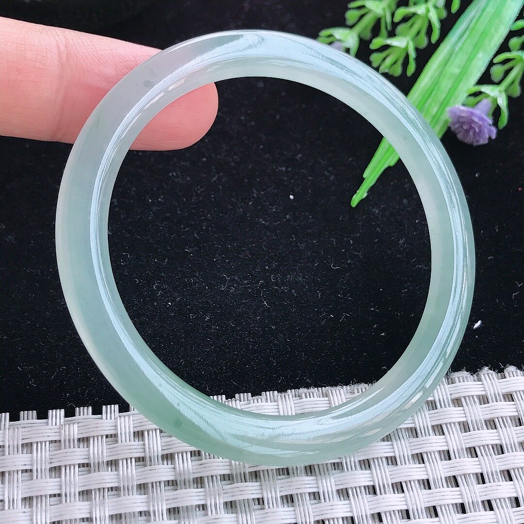 实拍A货翡翠53/5.3/7.5叮当镯老坑冰胶果冻冰晴细条手镯圆条手镯