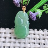 实拍A货翡翠24 5老坑18k金镶嵌冰满绿葫芦吊坠翡翠挂件