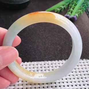 实拍A货翡翠57/10.9/8.1老坑冰胶水灵特色鸡油黄黄翡手镯宽边玉镯