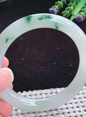 自然光53.5/9.2老坑精美冰飘花圆条手镯平安镯翡翠玉镯美人镯