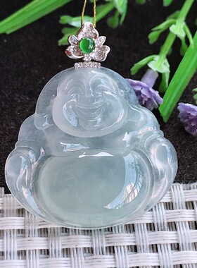 实拍A货翡翠31.2/33.4/5.5老坑18k金镶嵌冰种佛公吊坠翡翠玉佛