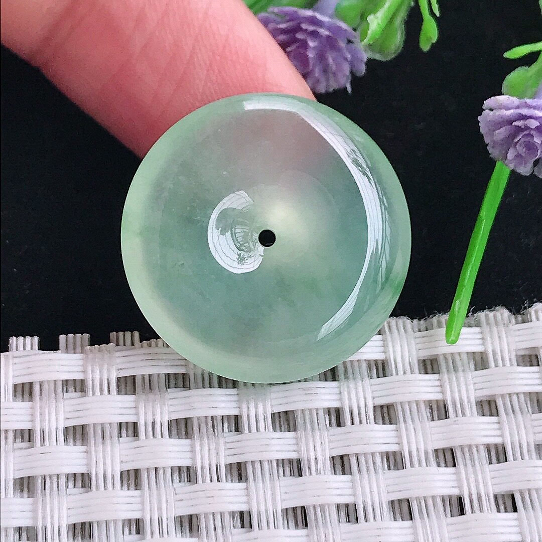 自然光23.6/5.8老坑冰种果冻冰晴甜绿平安扣吊坠翡翠玉坠挂件