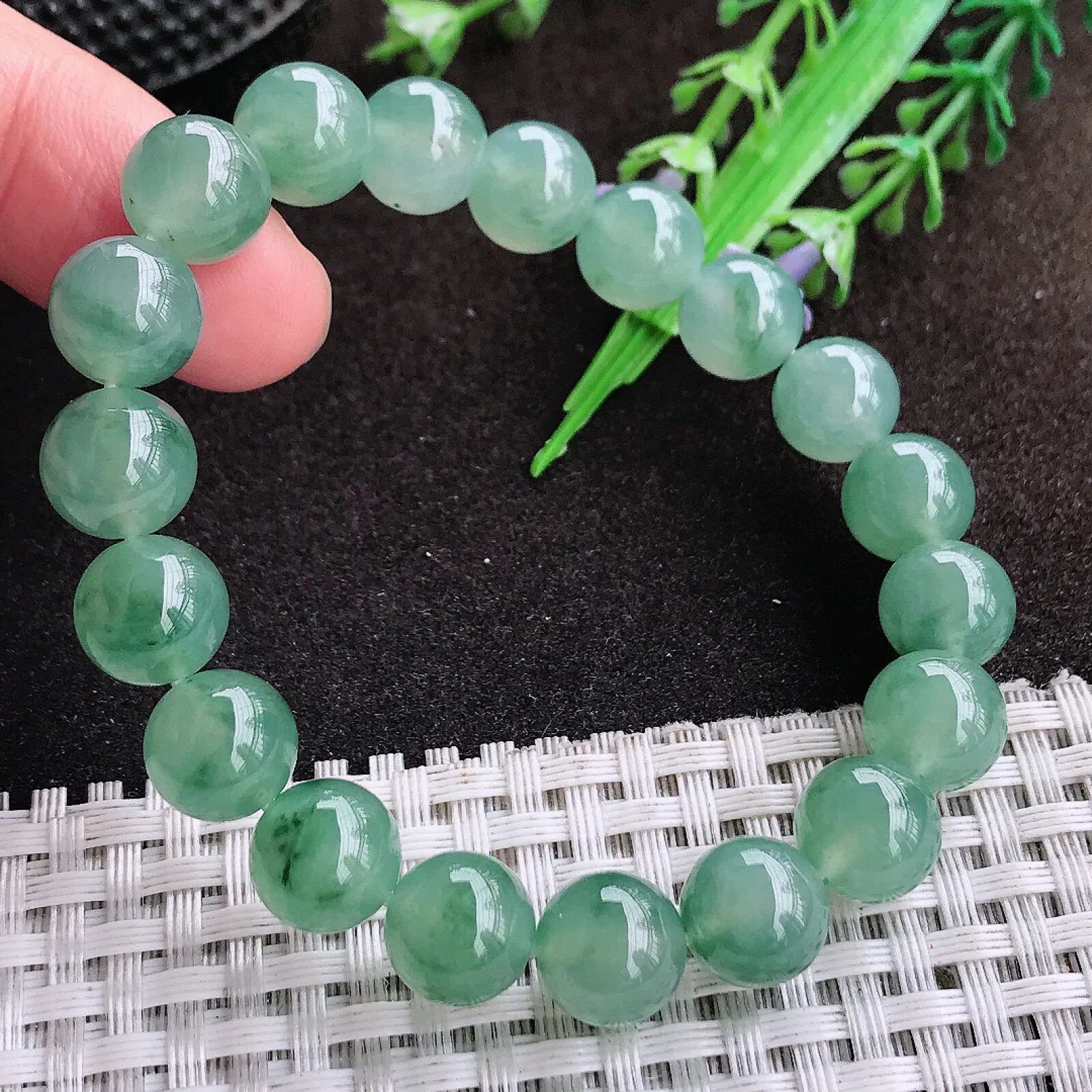 天然a货翡翠9.9/19颗颗老坑冰种果冻胶冰晴满绿圆珠手链玉珠手串