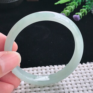 实拍A货翡翠54 6.6老坑秀气冰晴绿细条手镯翡翠玉镯手环 10.3