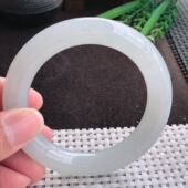 A货翡翠56.5 11.7老坑冰纯起胶月光白胖圆条手镯翡翠玉镯子平安镯