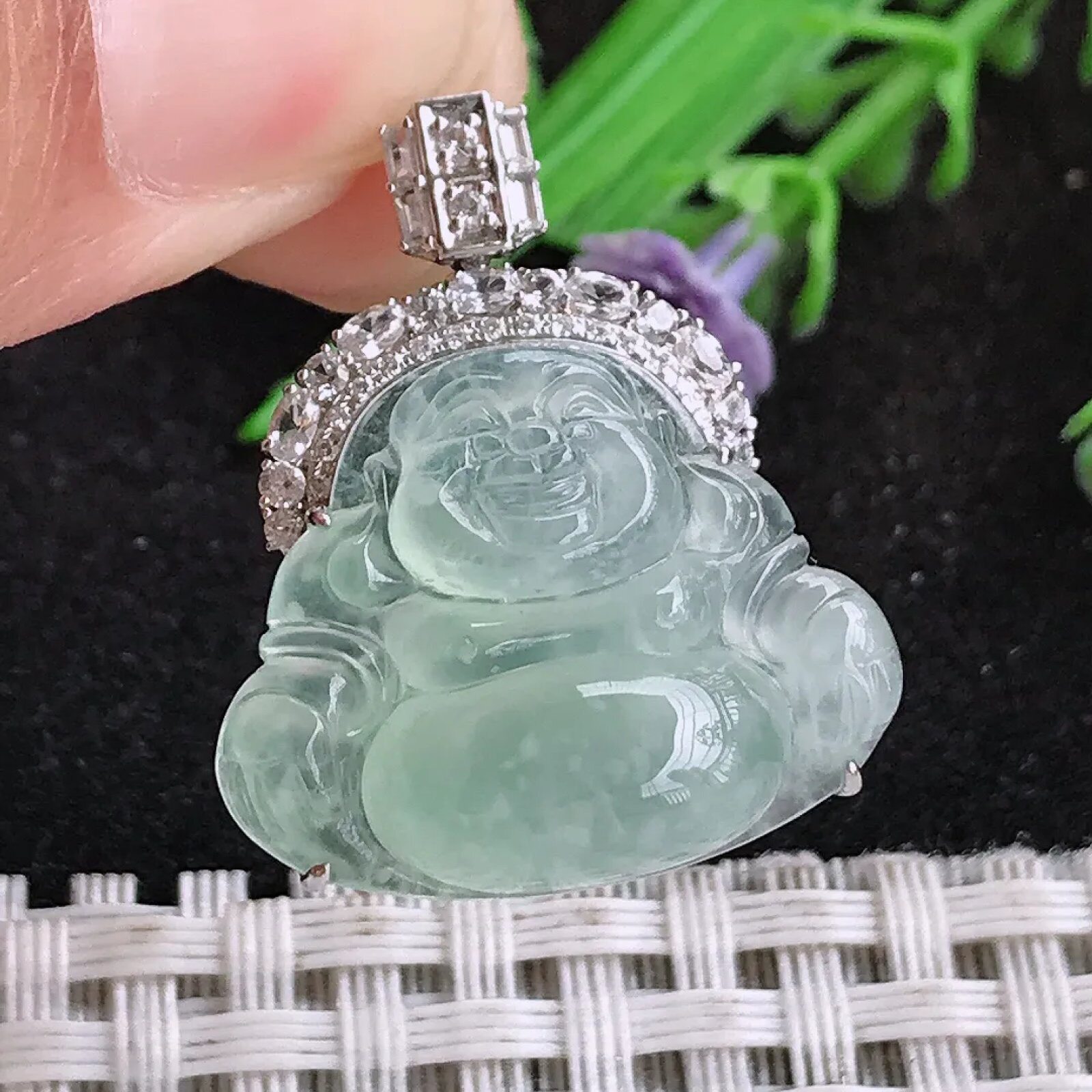 自然光26.8/22.8/12老坑18k金镶嵌冰种冰晴佛公挂件翡翠玉坠吊坠