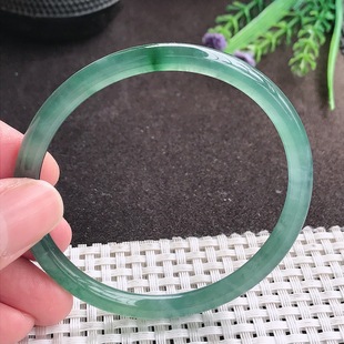 实拍A货翡翠58/5.8老坑冰胶水灵满色蓝韵手镯圆条翡翠玉镯叮当镯