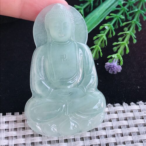 实拍A货翡翠66.6/42/5.5老坑冰润起胶冰晴大日如来佛吊坠翡翠玉