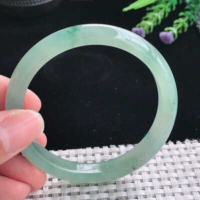 实拍A货翡翠57.5/9.6/7.5老坑冰胶水灵晴绿手镯翡翠玉镯手环