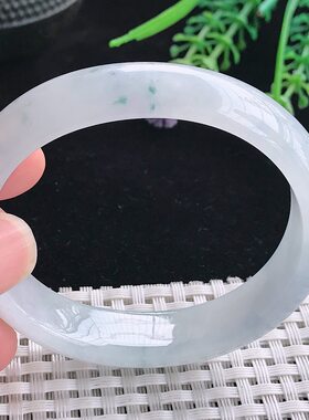 实拍A货翡翠51/44.5/13/7老坑冰润飘花贵妃手镯翡翠玉镯平安镯