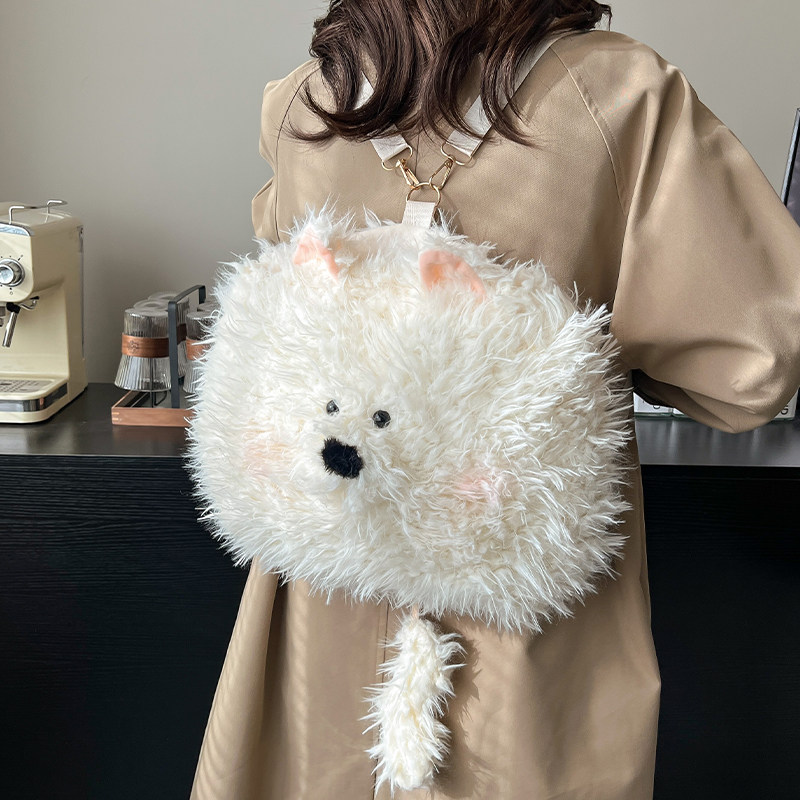 毛绒绒包包女式2025年夏季双肩包可爱超火单肩包大容量通勤斜挎包