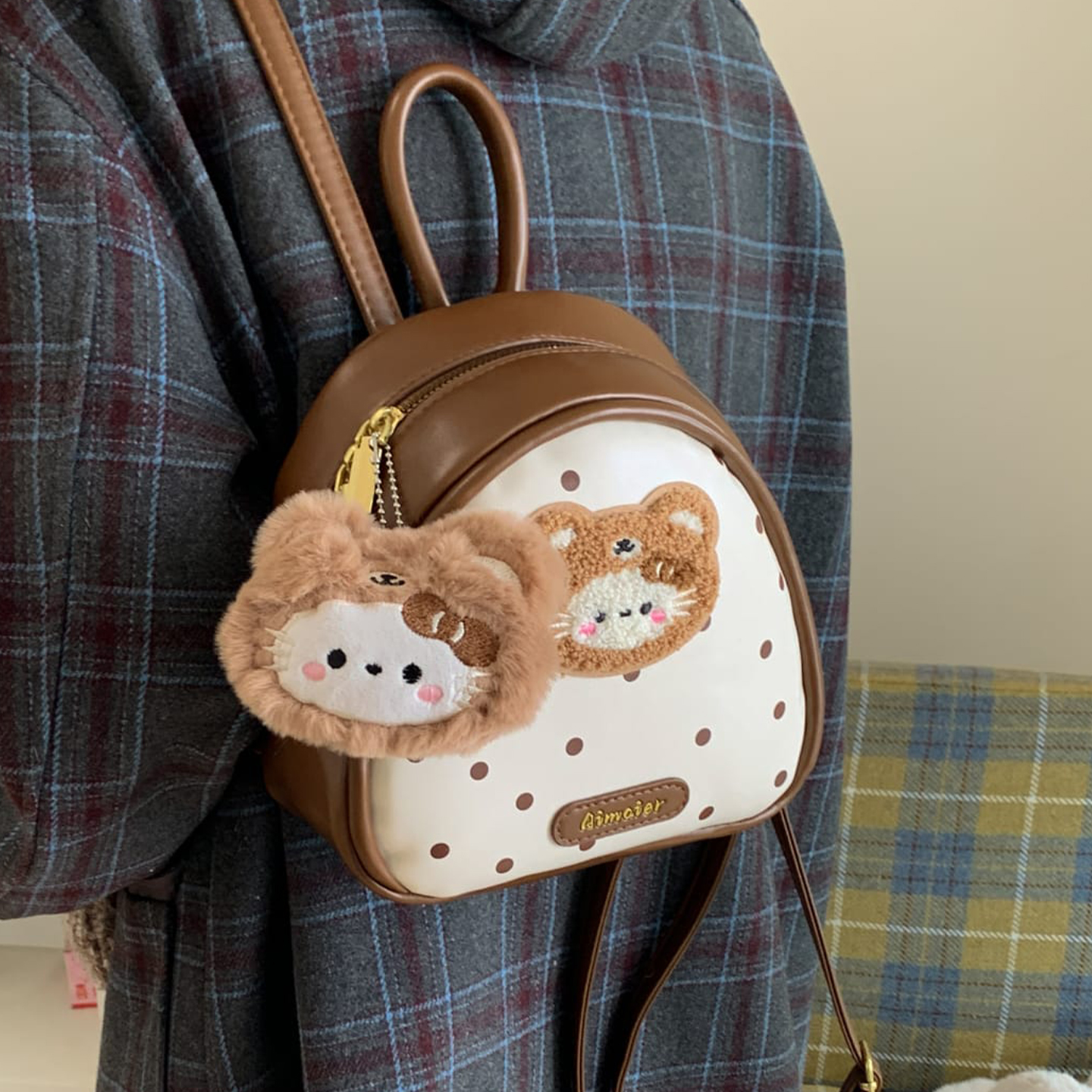 2025新款冬季可爱卡通小熊波点包