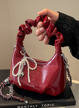 红色包包女式2025新款潮流行高级感时尚上班手拎包链条单肩斜挎包