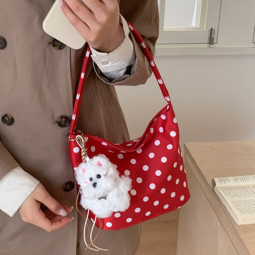 2025新款红波点小狗帆布小挎包