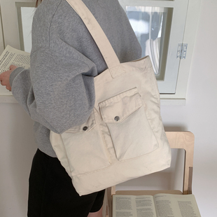 大容量帆布包包女款2026新款慵懒风休闲单肩包学生上课通勤托特包