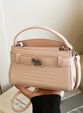 高级感鳄鱼纹包包女式2025新款流行时尚银色手拎包单肩斜挎小方包