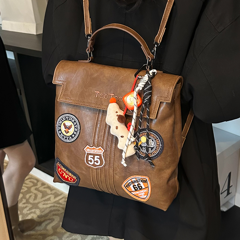 高级感美拉德旅行双肩包女2025年春夏复古书包大学生外出手提背包