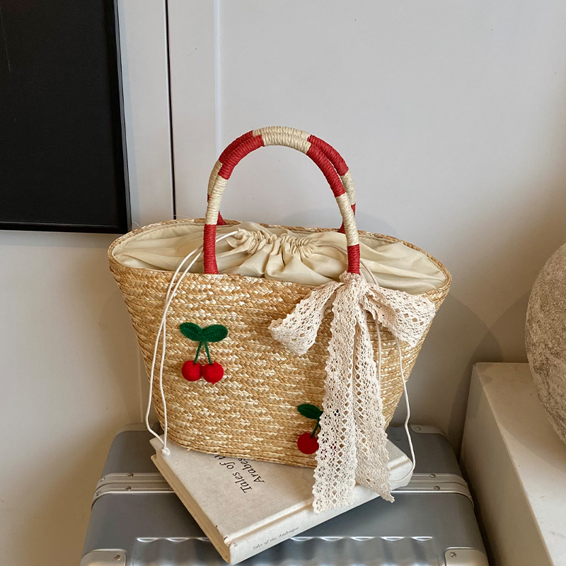 手提菜篮子女包包2025新款潮流行编织沙滩度假单肩包大容量草编包