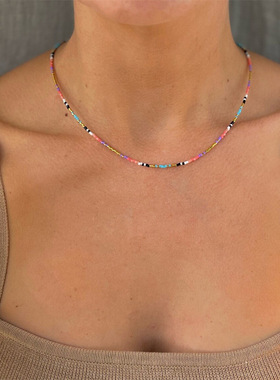 Myuki小米珠手工珠串细小锁骨链ins小众百搭彩色项链女生闺蜜同款