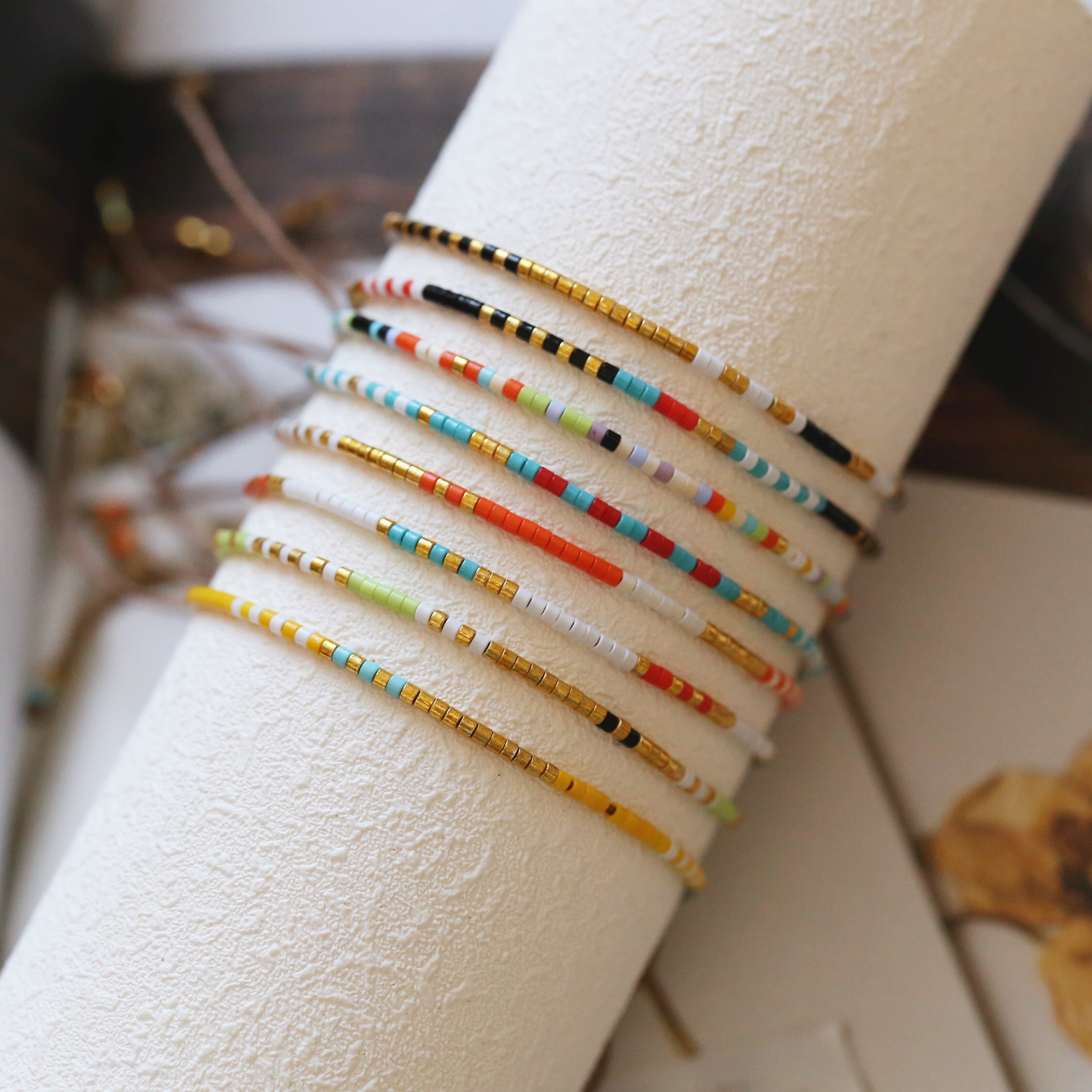 超细简约设计日本古董琉璃miyuki米珠纯手工串珠百搭叠戴小手链女