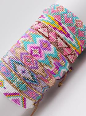 新款欧美个性miyuki几何图案手链女手工编织串珠可调节手链