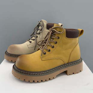 MOLLY LOVE 莫丽爱 短靴2024年秋冬新款真皮厚底大黄峰马丁靴绒靴