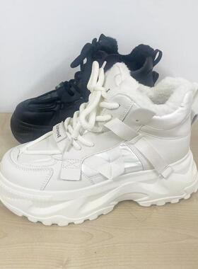 DFNI厚底老爹鞋女2024秋冬新款加绒二棉鞋高帮小白鞋休闲运动鞋