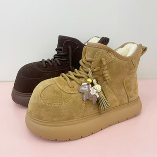 翻毛皮厚底雪地靴加绒保暖系带丑萌大头鞋 莫丽爱MOLLY LOVE新款