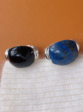 法式复古精致天然青金石戒指女小众设计感高级百搭指环食指戒饰品