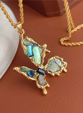 法式优雅气质高级感轻奢鲍鱼贝蝴蝶项链女时尚百搭通勤精致锁骨链