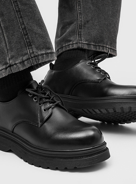 v05男士黑色厚底商务英伦工装2025新款系带休闲复古皮鞋增高男鞋