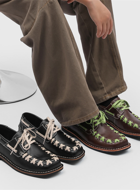 V05春秋新款复古休闲男女皮鞋方头低帮单鞋通勤百搭情侣款