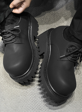 增高10厘米 黑色厚底德比鞋 男休闲大头鞋 英伦风高级感 巴黎皮鞋