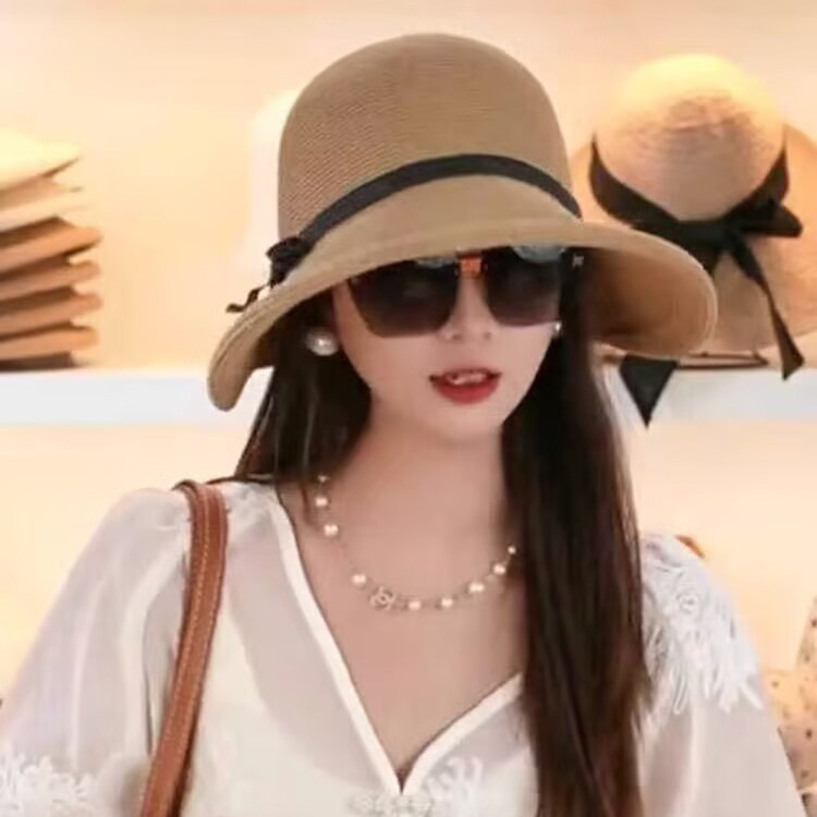 赫本风卷边女士可折叠太阳草帽